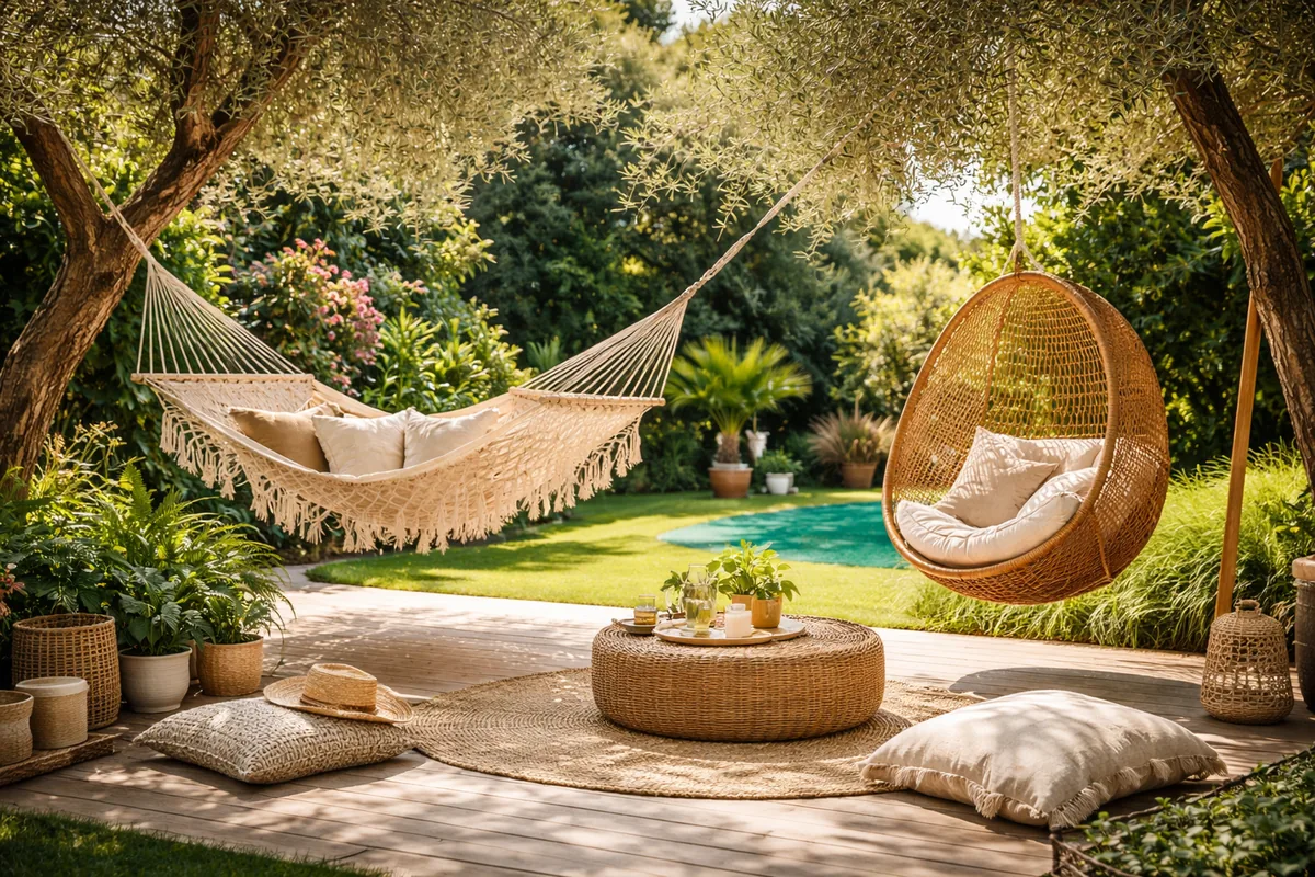 Comment créer un espace de détente dans le jardin avec des hamacs et fauteuils suspendus
